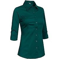 Womens Classic 3/4 Sleeve Slim Fitted Tailored Button Down Office Shirt S-6XL