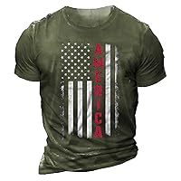 Mens American USA Flag Patriotic T-Shirt 4th of July Round Neck Trendy Summer Short Sleeve Shirts for Men
