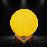Himalayan Glow Moon Lamp, 5.9 inch Night Light - 3D Printing Moon Light with Stand & Remote/Touch Control and USB Rechargeable