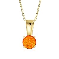 Bling Jewelry Classic 1CT Gemstone Round iridescent Orange White Blue Round Solitaire Created Opal Pendant Necklace For Women Rose Gold Plated .925 Sterling Silver October Birthstone