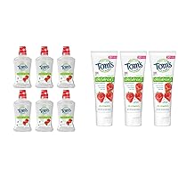 Tom's of Maine Children's Anticavity Fluoride Rinse Mouthwash, Silly Strawberry, 6-Pack + Natural Children's Fluoride Toothpaste, Silly Strawberry, 3-Pack