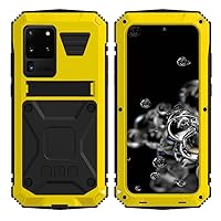 Samsung S20 Ultra Metal Bumper Silicone Case Hybrid Military Shockproof Heavy Duty Rugged Defender case Built-in Screen Protector Stand Camera Lens Protector Cover for S20 Ultra (Yellow)