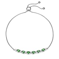 Amazon Essentials 0.175 cttw Lab Grown Diamond and Created Emerald 925 Sterling Silver Bar Bolo Adjustable Bracelet (previously Amazon Collection)