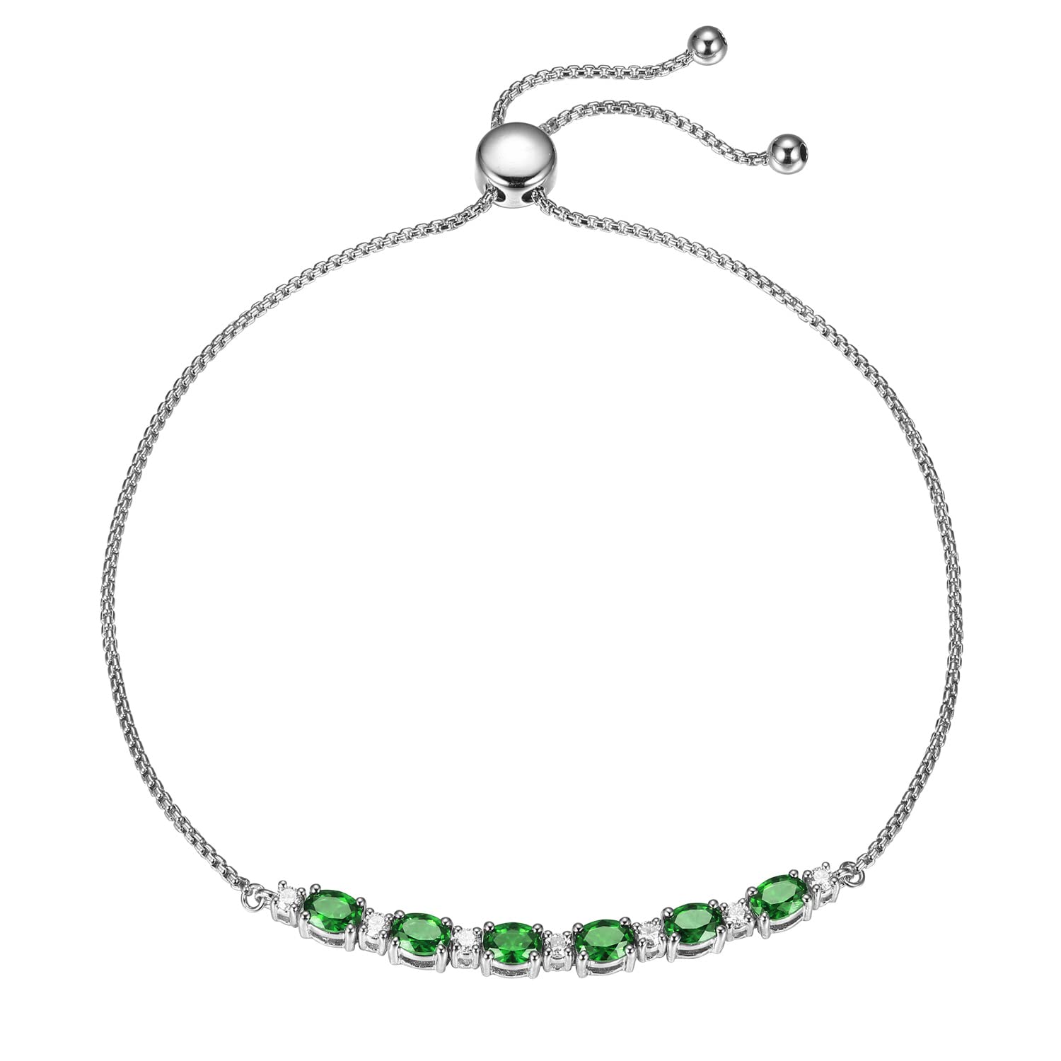 Amazon Collection 0.175 cttw Lab Grown Diamond and Created Emerald 925 Sterling Silver Bar Bolo Adjustable Bracelet