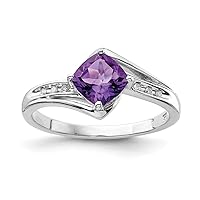 925 Sterling Silver Polished Prong set Open back Rhodium Plated Diamond and Amethyst Square Ring Measures 2mm Wide Jewelry for Women - Ring Size Options: 6 7 8 9