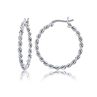 DECADENCE Sterling Silver Polished Twisted Hoop Earrings for Women | 2x30mm Round Hoop Earrings | Secure Snap Bar Closure | Shiny Classic Earrings, 10mm-70mm