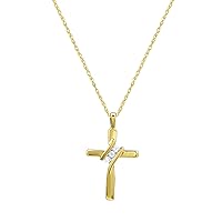 Small 10 Karat Yellow Gold Natural Round-Cut Diamond Accent 3 Stone Cross Pendant with an 18 Inch Chain