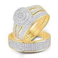 The Diamond Deal 14kt Yellow Gold His Hers Round Diamond Cluster Matching Wedding Set 3/4 Cttw