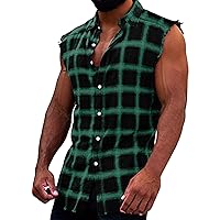 HAYKMTRU Mens Plaid Sleeveless Tees Shirts Stylish Casual Raw Edge Button Down Muscle Fit Cowboy Tank Tops Western Vest Shirt