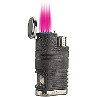 Quad Jet Flame Butane Cigar Torch Lighter, with Cigar Punch Cutter Strong Turbo Quadruple Red Flame Butane Refillable Lighter for Men Gift Ideas (Color: Black)