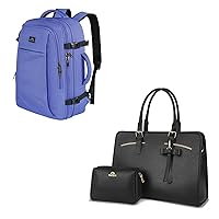 MATEIN Travel Backpack & 15.6 Inch Laptop Tote Bag Bundle| 50L Carry on Backpack for Women with Wet Bag Expandable Flight Approved & Large Waterproof PU Leather Work Briefcase with USB Charging Port