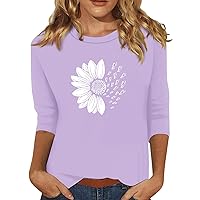 Blusas Casuales De Mujer, Women's Fashion Casual 3/4 Split Sleeve Small Printed Round Neck Top