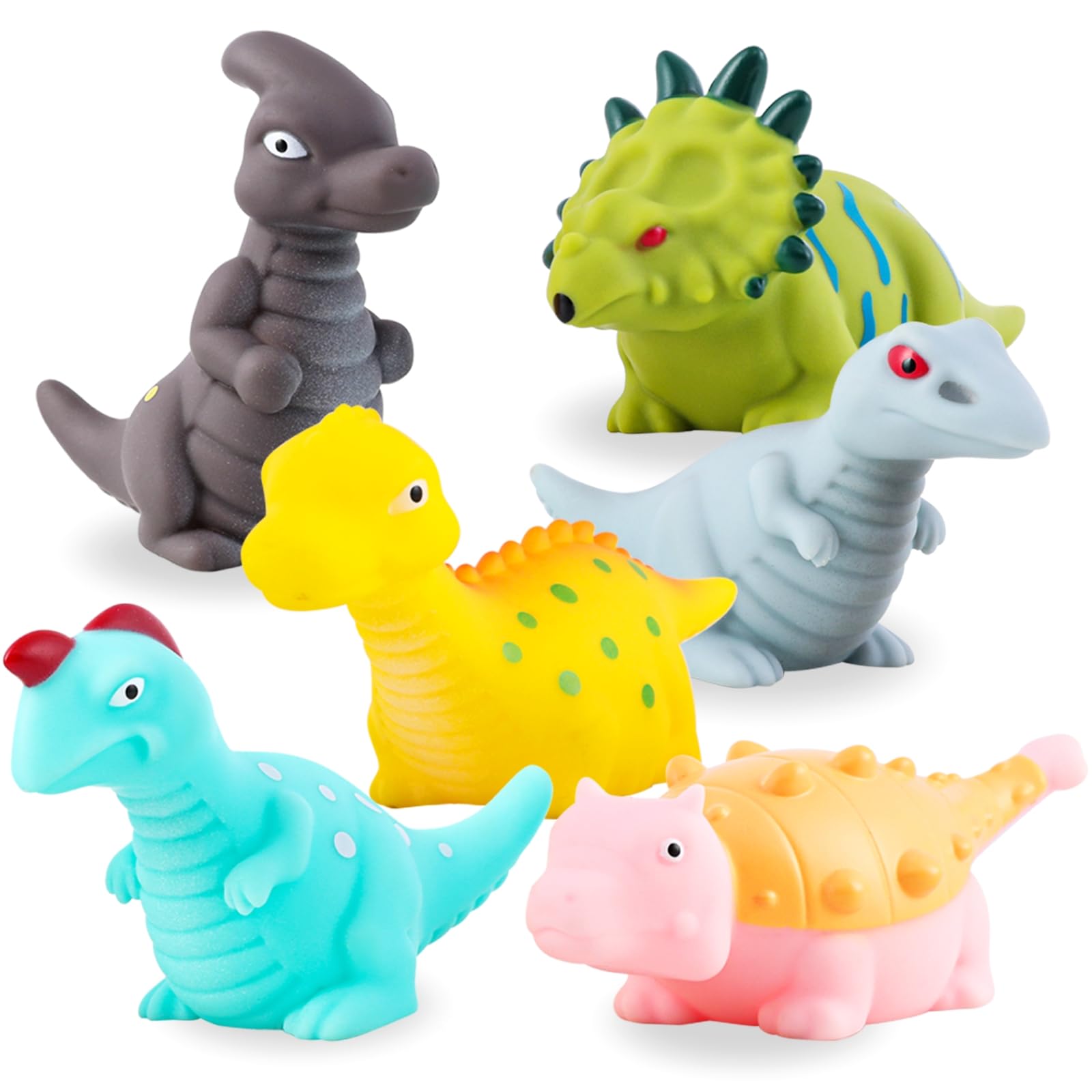 Mold Free Dinosaur Bath Toys for Toddlers/ Infants/ Babies, No Hole No Mold Bathtub Toys (6 Pcs with Storage Bag)