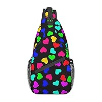 Rainbow Hearts Sling Backpack, Multipurpose Travel Hiking Daypack Rope Crossbody Shoulder Bag