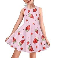 JooMeryer Girl's Fruits Strawberry Printed Summer Dress Sleeveless Crew Neck Swing Sundress 3-16Y