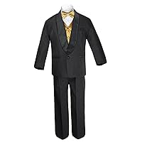 Boys Satin Shawl Lapel Suits Tuxedo with Gold Bow Tie Vest Sets Baby Teen