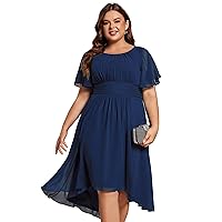 Ever-Pretty Women's A Line Curvy Crew Neck Short Sleeves Pleated Plus Size High Low Wedding Guest Dresses 02053-DA