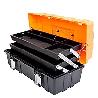 Torin ATRJH-3430T-1 17-Inch Plastic Tool Box: 3-Tiers Multi-Function Storage Portable Toolbox Organizer, Black/Orange