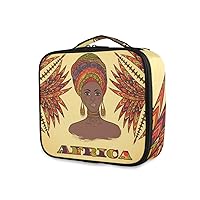 ALAZA Travel Makeup Case, Beautiful African Woman In Turban With Ethnic Geometric Cosmetic toiletry Travel bag for Women Girls