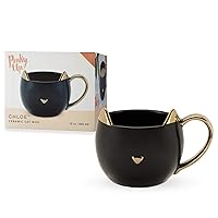 Pinky Up Chloe Ceramic Cat Tea Mug or Cat Coffee Mug - Cat Shaped Mug - Gifts for Cat Lovers - 12oz Black with Gold Details Set of 1