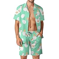 Chicken And Eggs Men's Hawaiian Set 2 Piece Short Sleeve Shirt And Shorts Beach Tracksuit Outfits