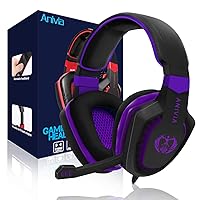 Computer Over Ear Headphones Wired with Mic Stereo Gaming Headset Noise Isolating Headsets with Volume Control, Bass Surround, Soft Memory Earmuffs for Multi-Platform -AH28plus Black Purple