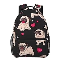 Cute Pug Print Canvas Backpack Lightweight Travel Daypack Rucksack Laptop Backpack For Men Women