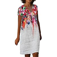 Plus Size Dresses for Curvy Women Sexy Short,Dress Women Short Sleeve V Neck Sexy Dress Dress Floral Printed Kn
