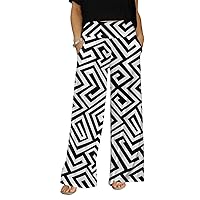 Women's Wide Leg Pants with Pockets w/Black and Wht All Over