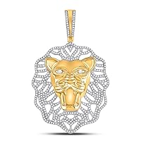 The Diamond Deal 10kt Yellow Gold Mens Round Diamond Lion Head Charm Pendant 1-1/4 Cttw