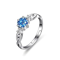 Bellitia Jewelry 925 Sterling Silver Adjustable Side-Stone Engagement Rings for Her, Gemstone Birthstone Finger Ring with 0.7ct Cubic Zirconia Fine Jewellery Gifts for Women Girls