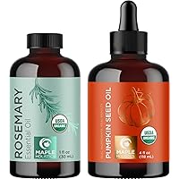 Certified Organic Rosemary and Pumpkin Oils - Pure USDA Organic Rosemary Essential Oil for Hair Skin and Nails Plus Aromatherapy with Certified Organic Pure Pumpkin Seed Oil for Hair Skin and Nails