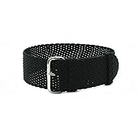 HNS 22mm Black Perlon Braided Woven Watch Strap with Silver Buckle