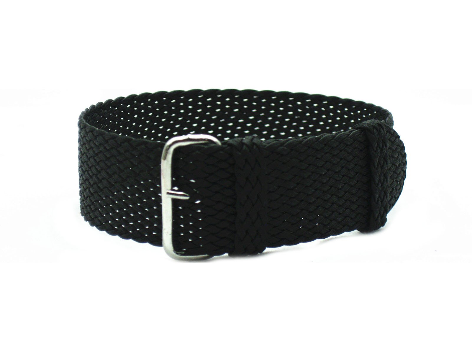 HNS 22mm Black Perlon Braided Woven Watch Strap with Silver Buckle