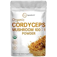 Sustainably US Grown, Organic Cordyceps Mushroom Extract Powder 100:1, 6 Ounce, 30% Polysaccharides and Cordycepic Acid, From Fruit Body and Mycelium, Supports Energy & Immune Health