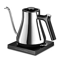 Gooseneck Electric Kettle, Offacy Gooseneck Kettle with 100% Food Grade 304 Stainless Steel, Pour Over Kettle & Coffee Kettle, Tea Kettle 1200 Watt Quick Heating, 0.9L, Siver
