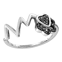 The Diamond Deal Sterling Silver Womens Round Black Color Enhanced Diamond Heartbeat Heart Band Ring 1/6 Cttw