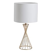 Desk Lamp, Modern Gold Hollow Out Base Side Table Lamp with White Fabric Shade, Small Metal Bedside Nightstand Lamps for Living Room Bedrooms