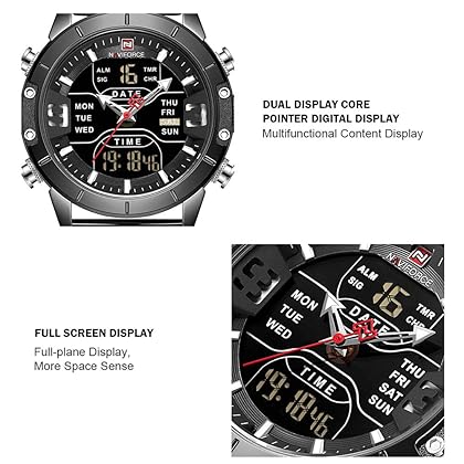 NAVIFORCE Digital Watch Men Waterproof Sports Watches Stainless Steel Military Quartz Clock Wristwatch