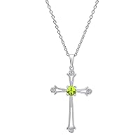 Dazzlingrock Collection 4 MM Round Gemstone Ladies Cross Pendant (Silver Chain Included), Sterling Silver
