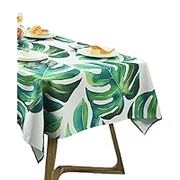 Tropical Green Palm Leaves Tablecloth, Exotic Fantasy Hawaiian Luau Jungle Beach Themed Party Decorations, 55 X 70 inches
