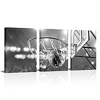 Apicoture Black and White Basketball Canvas Print Wall Art Basketball Poster Framed for Sport Room Wall Decor Ready to Hang 12''x 16''x 3 Panels