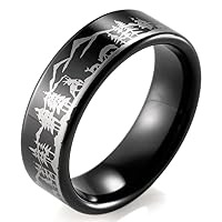 Men's 8mm Black Tungsten Ring with Engraved Deers and Mountains