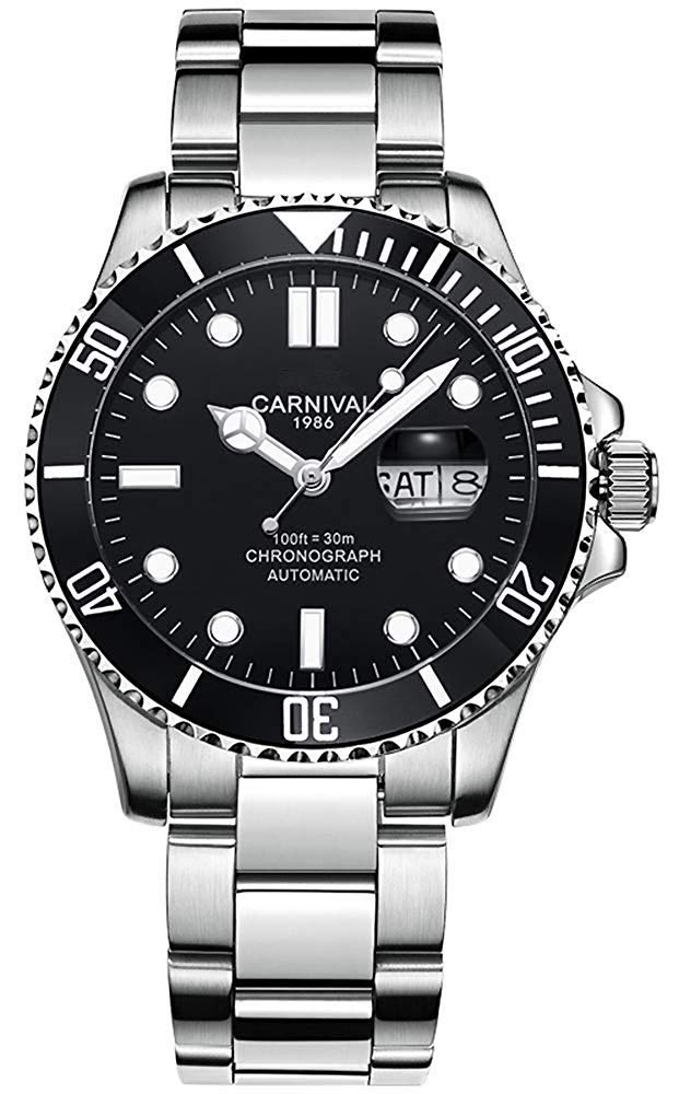 Brand Luxury Luminous Waterproof Watch Mens Automatic Mechanical Wrist Watch Silver Stainless Steel