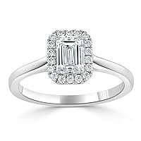 Solid Gold 1 ct Engagement Moissanite Ring Band Emerald Cut Simulated Diamond Wedding Promise Ring for Women