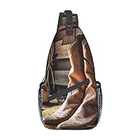 Cowgirl Boots Hat in Farm Cross Chest Bag Diagonally Crossbody Shoulder Bag Travel Backpack Sling Bag for Women Men