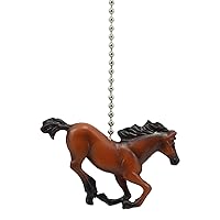 Ebros Ceiling Fan Metal Chain Galloping Horse Handmade Resin Handle 8.3cm Wide Rustic Western Stallion Animal Decoration Accent Chestnut Brown