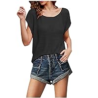 Tops for Women Trendy Summer Casual Cap Short Sleeve Basic Blouse Solid Color Round Neck Loose T Shirts