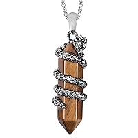 TUMBEELLUWA Hexagonal Crystal Points Dragon Pendant Necklace Wrapped Healing Stone Birthstone Jewelry Gift for Men Women
