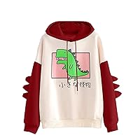 Hoodies for Women Teen Girls Dinosaur Print Splice Sweatshirts Long Sleeve Hoodie Tops Casual Pullover Tops